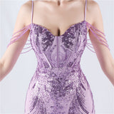 Spaghetti Straps Sequins Beading Prom Dress