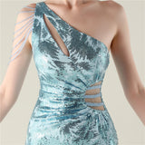 One Shoulder Mermaid Sequins Beading Prom Dress