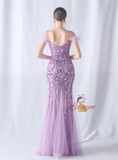 Sequins Tulle Spaghetti Straps Prom Dress