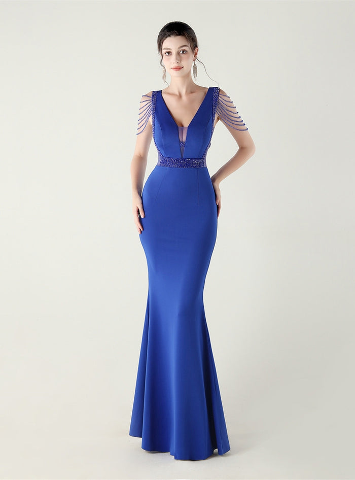 Mermaid V-neck Beading Prom Dress