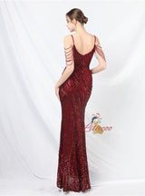 Spaghetti Straps Sequins Split Prom Dress