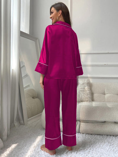 Silk-like Ladies Long-sleeved Pajamas Suit