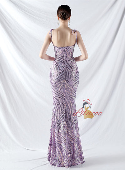 Spaghetti Straps Mermaid Sequins Prom Dress