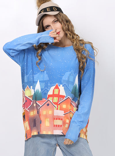 Loose Medium and Long Digital Printed Sweater