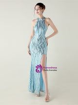 Mermaid Halter Sequins Halter Prom Dress