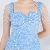 Mermaid Sequins Straps Beading Prom Dress