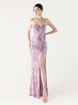 Mermaid Sequins Strapless Beading Split Prom Dress