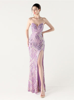 Mermaid Sequins Strapless Beading Split Prom Dress