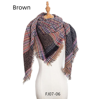Fine Plaid Thick Fringed Scarf Shawl