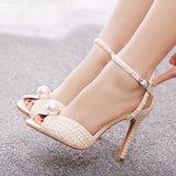 10cm Fishmouth High-heeled Pearl Sandals