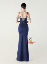 White Mermaid Spaghetti Straps Appliques Beading Prom Dress