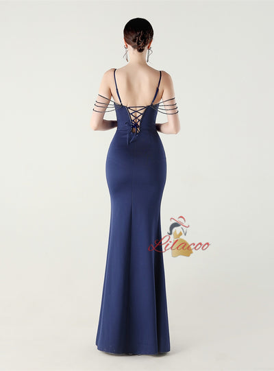 White Mermaid Spaghetti Straps Appliques Beading Prom Dress