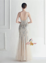 Sequins Tulle Spaghetti Straps Prom Dress