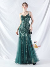 Mermaid Tulle Sequins Straps Prom Dress