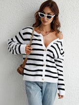 Single Breasted Striped Cardigan Sweater
