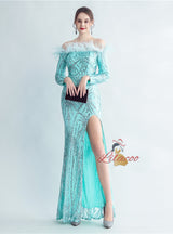 Long Sleeve Sequins Mermaid Prom Dress