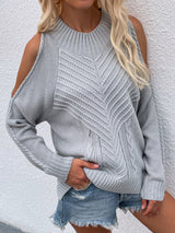 Solid Long-sleeved Round Neck Twisted Rope Sweater