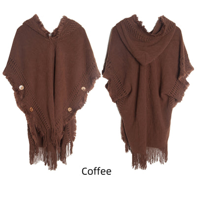 Autumn and Winter Button Hooded Cloak Shawl