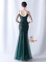 Sequins Tulle Straps Beading Prom Dress