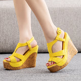 12 cm Wooden Grain Wedge Fishmouth Sandals