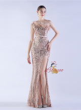 Mermaid Sequins One Shoulder Beading Prom Dress