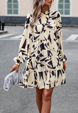 Printed Long-sleeved Short Dress