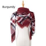 Wine Red Plaid Square Scarf