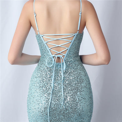 Mermaid Sequins Spaghetti Straps Prom Dress