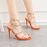 Patent Leather Metal Rivet Transparent Sandals