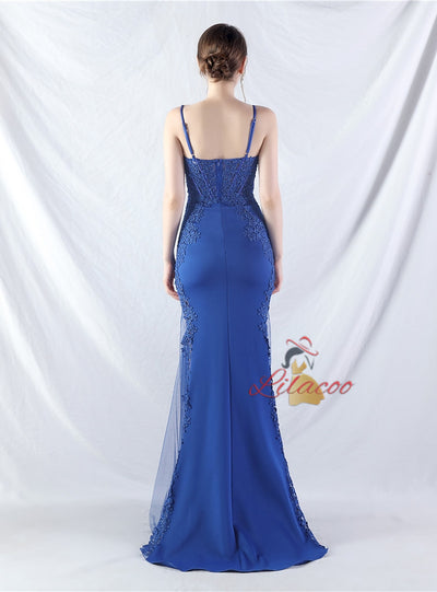 Mermaid Spaghetti Straps Appliques Prom Dress