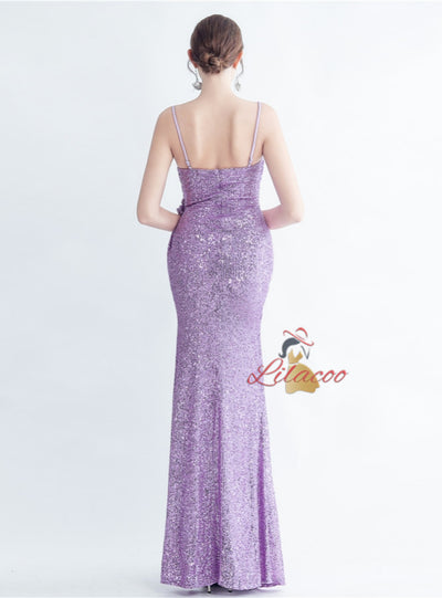 Mermaid Sequins Spaghetti Straps Split Prom Dress