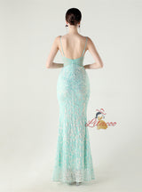 Mermaid Spaghetti Straps Sequins Beading Prom Dress