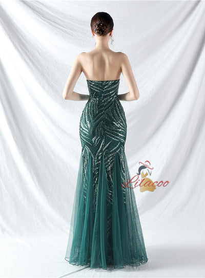 Mermaid Strapless Sequins Prom Dress