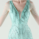 Mermaid Sequins Tulle V-neck Beading Prom Dress