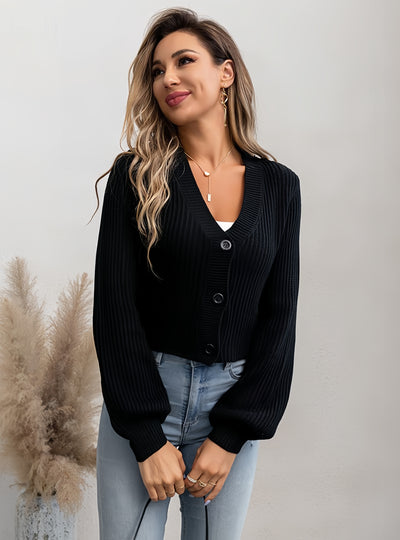 Retro Lantern sleeve V-neck Long-sleeved Sweater