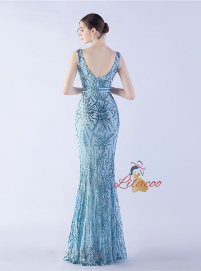 V-neck Sequins Mermaid Prom Dress