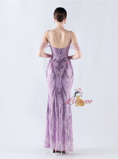 Spaghetti Straps Sequins Beading Prom Dress