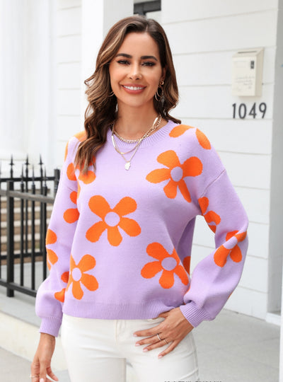 Printed Pullover Flower Sweater