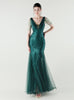 Mermaid Sequins Tulle V-neck Beading Prom Dress