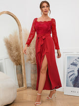 Sexy Lace Long Sleeve Belt Jumpsuit