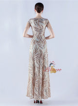 V-neck Sequins Cap Sleeve Beading Sequins Prom Dress