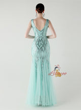 Mermaid Tulle Sequins V-neck Prom Dress