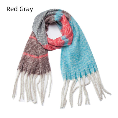 Coarse Fringed Plaid Scarf Shawl