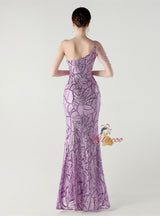 Mermaid Sequins One Shoulder Split Beading Prom Dress