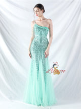 One Shoulder Sequins Beading Prom Dress