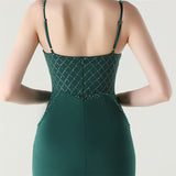 Spaghetti Straps Split Beading Prom Dress