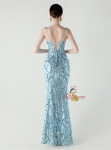 Mermaid Spaghetti Straps Sequins Beading Prom Dress