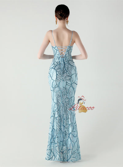 Mermaid Spaghetti Straps Sequins Beading Prom Dress