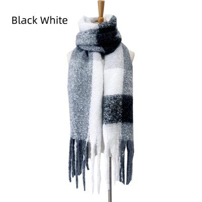 Coarse Fringed Plaid Stripes Scarf