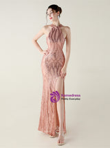 Mermaid Halter Sequins Halter Prom Dress